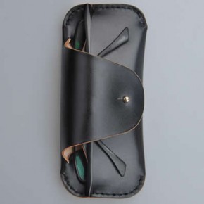 Handprinted Grey Leather Sunglasses Case Leather Gift 