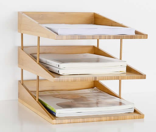 Bamboo Multi-Tier  Desk Organizer Tray Letter File Holder 