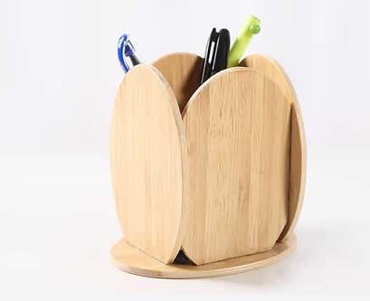 Bamboo Wooden Office Desk Organizer Pen Pencil Container Holder