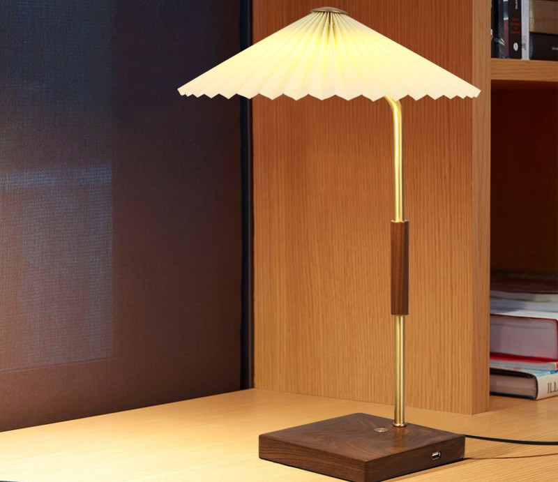 Classic Black Walnut Umbrella Shaped Table Lamp