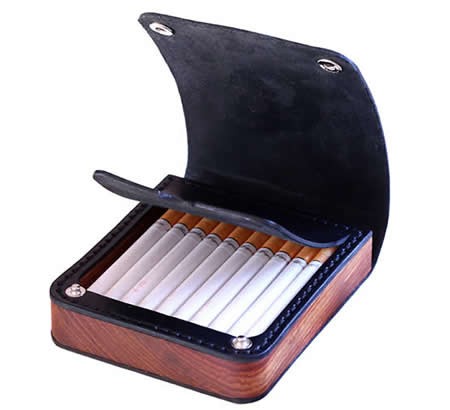 Genuine Leather&Wooden Cigarette Case