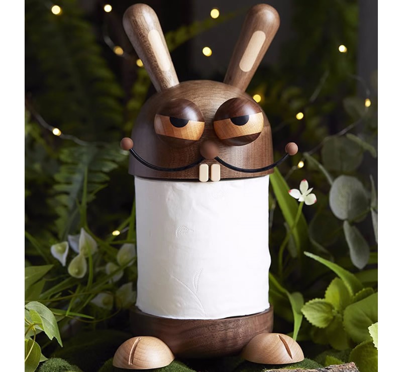Wooden Rabbit Paper Towel Holder With Big Eyes 