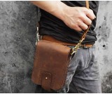 Classic vintage handmade cowhide small shoulder bag Outdoor leather belt bag