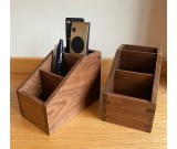 Desktop Pen Holder, 3 Grid Storage Boxes, Black Walnut Wood