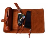 Handmade Leather Wallet Roll Up Case Pencil Pen Case Hoder Phone Bag