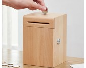 Creative strongbox wooden piggy bank coin box with key lock