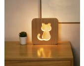 Cute Kitten Pattern Wooden Night Light