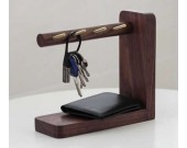 Wooden & Brass  Key Rack Holder  Phone Essentials Shelf 