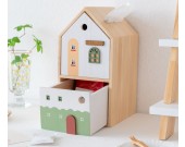Wooden Small House Tissue Box with Drawer Storage Box
