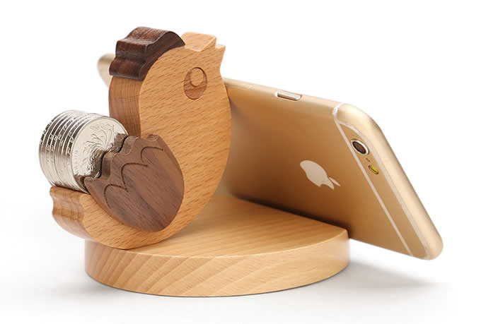 Wooden Brid Smart phone Stand Holder with Coins slot - FeelGift