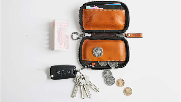 Compact Leather Key Organizer Holder, Handmade Leather Key Case