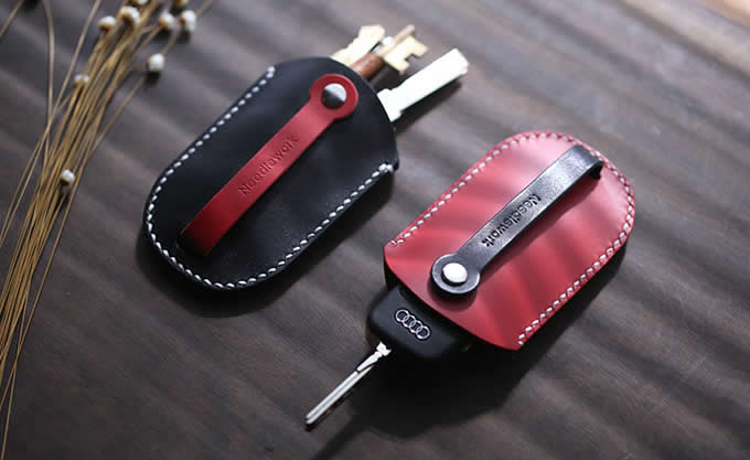 tooloflife Genuine Leather Car Key Case Key Holder Bag Wallet Purse Zip  Keychain for Men and Women Gifts 