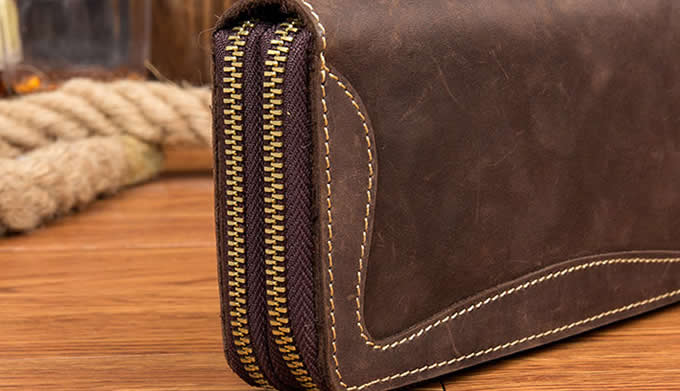 Luxury Vintage Male Quality Leather Design Checkbook Chain Zipper Organizer  Wallet Purse Clutch bag 7 Tablet Phone Men 5160