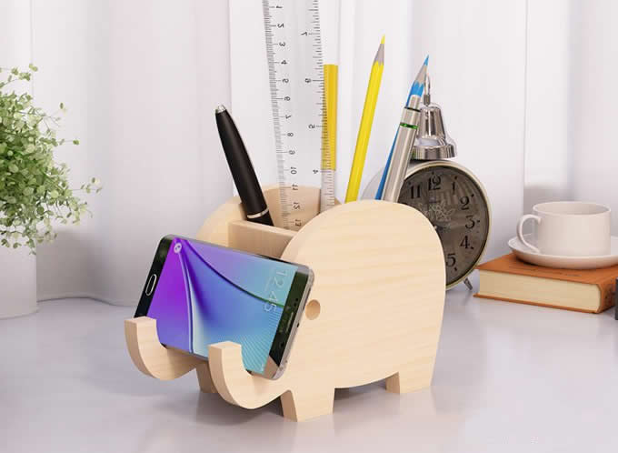 Gifts For Women, Wooden Phone Stand Elephant Gifts For Women Men, Unique  Pen Pot Stationary Pencil Pen Holder Presents
