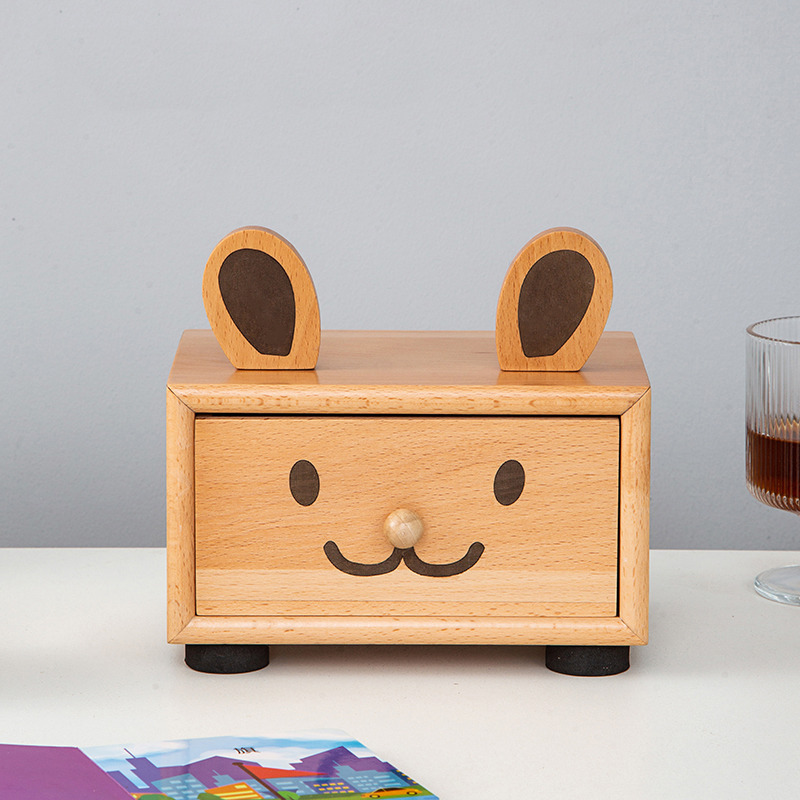 Solid Wood Drawer-Shaped Big-Eared Rabbit Storage Box