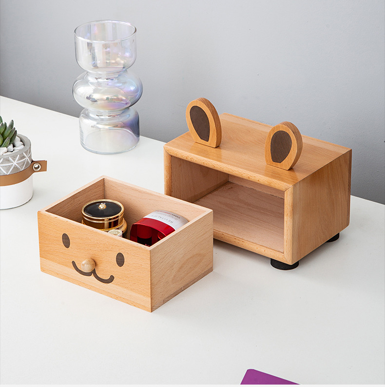 Solid Wood Drawer-Shaped Big-Eared Rabbit Storage Box