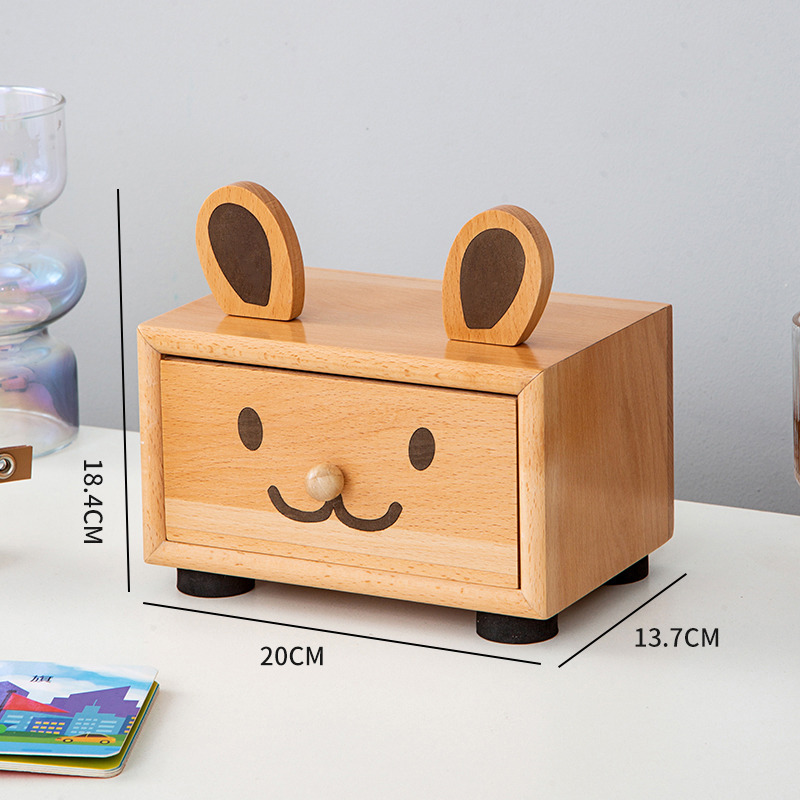 Solid Wood Drawer-Shaped Big-Eared Rabbit Storage Box