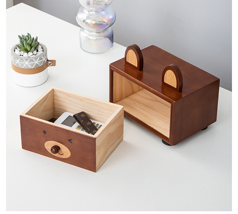 Solid Wood Drawer-Shaped Big-Eared Rabbit Storage Box