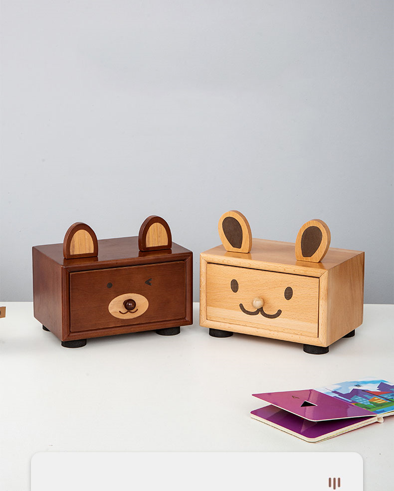 Solid Wood Drawer-Shaped Big-Eared Rabbit Storage Box