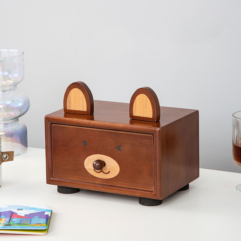 Wooden Bear Storage Box, Desktop Organize