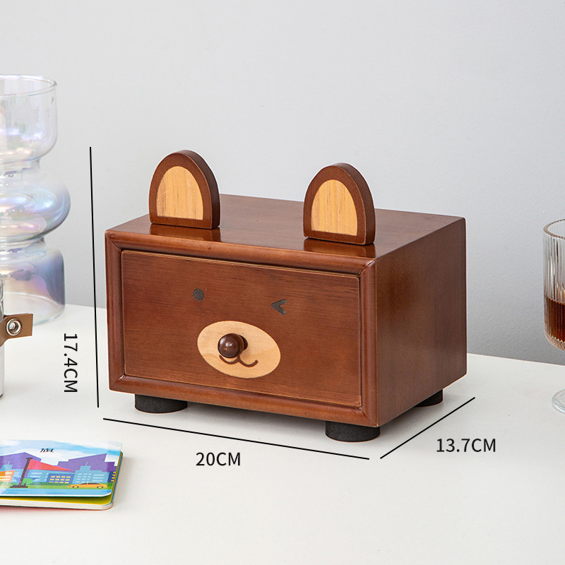 Wooden Bear Storage Box, Desktop Organize