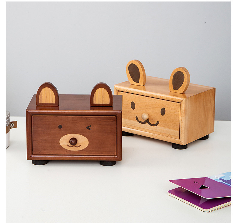 Wooden Bear Storage Box, Desktop Organize